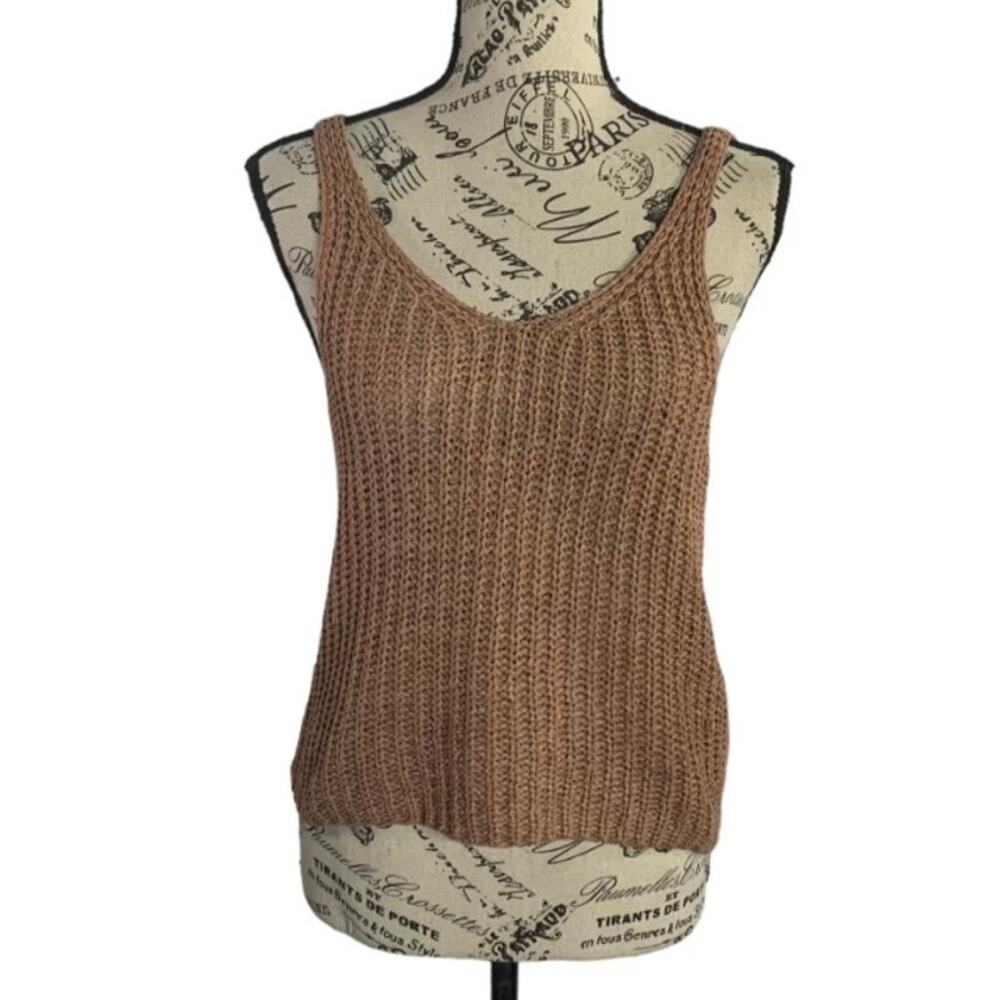 Moon & Madison Crocheted Tank Top Cropped V-neck Coco Brown Light women’s small